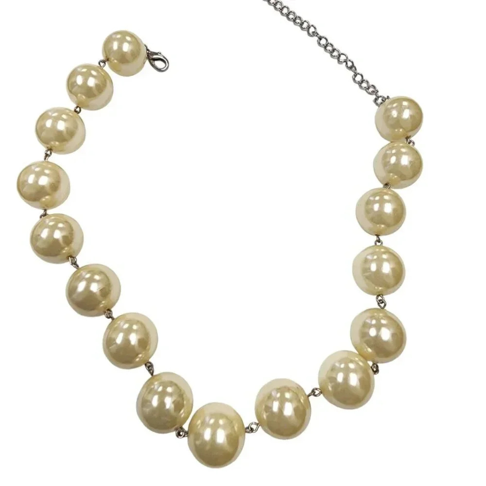 Vintage Ball Beaded Faux Pearl Choker Necklace Lobster Closure